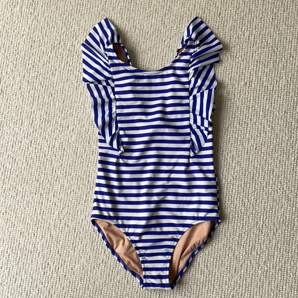 crewcuts NWOT Girls Striped Ruffle Swimsuit 12